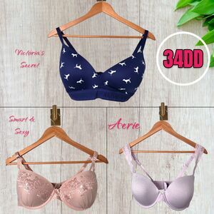 Victoria's Secret PINK 34DD Aerie Demi Smart and Sexy Bra Bundle